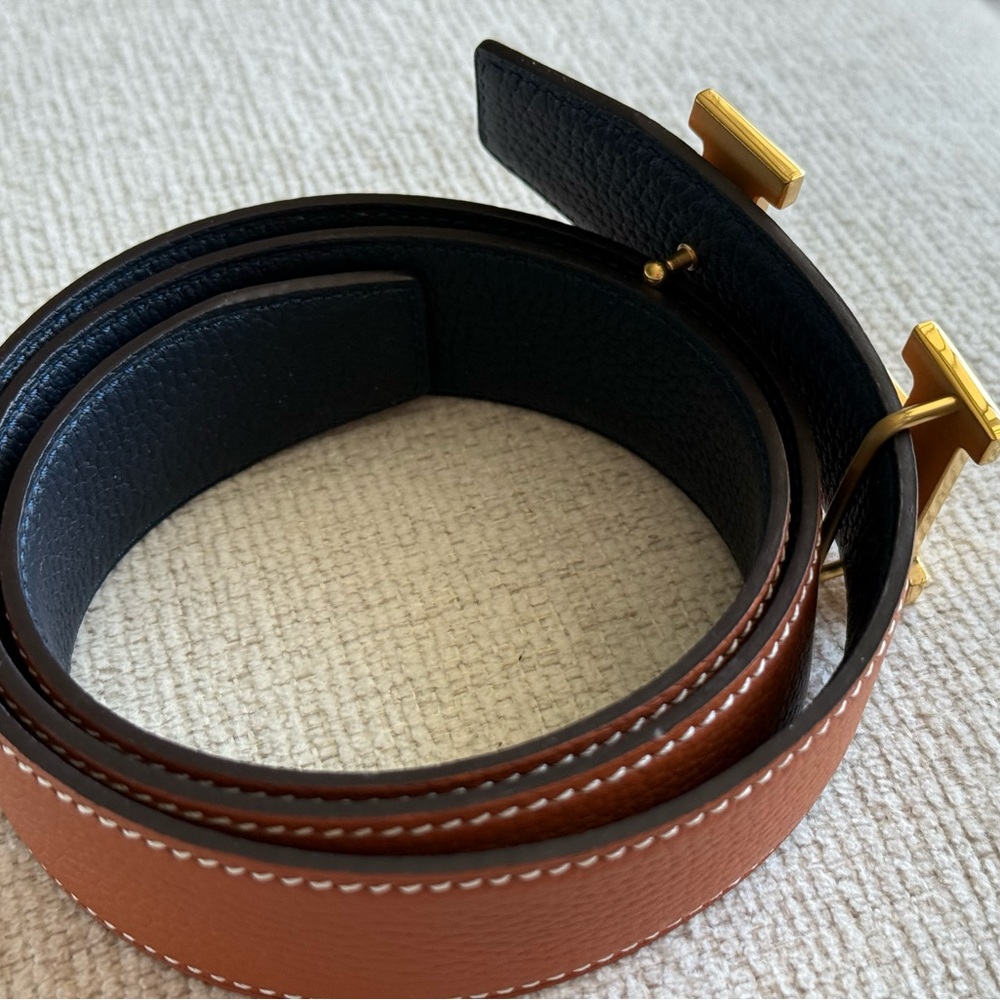 Luxury Brown Leather Belt with Gold Buckle